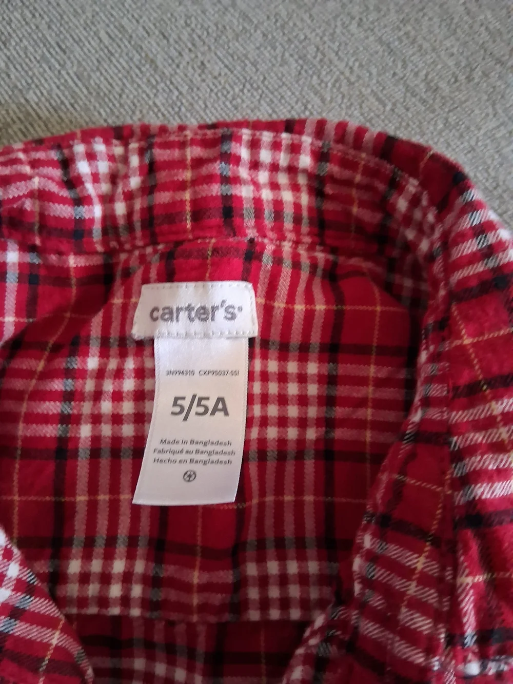 Carter's Red Plaid Button-Down Shirt for Kids Sz 5a